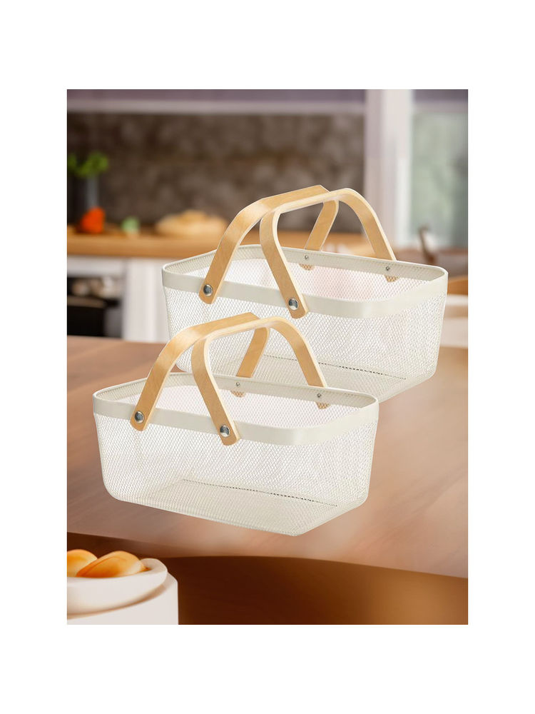 The Better Home Rectangular Metal Wire Basket White (Pack Of 2)-picture-20