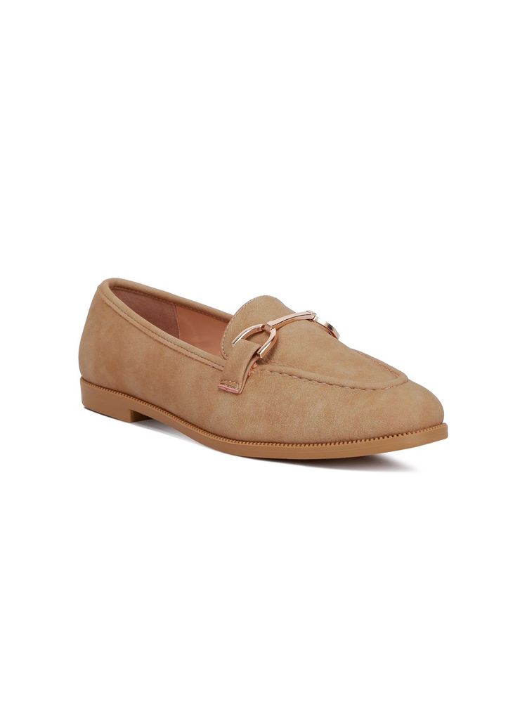 London Rag Beige Horse Bit Embellished Flat Loafers-image-7