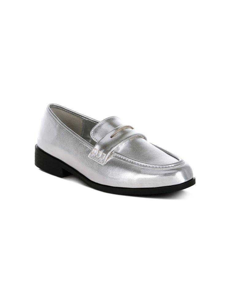 London Rag Silver Penny Strap Detail Loafers-image-14