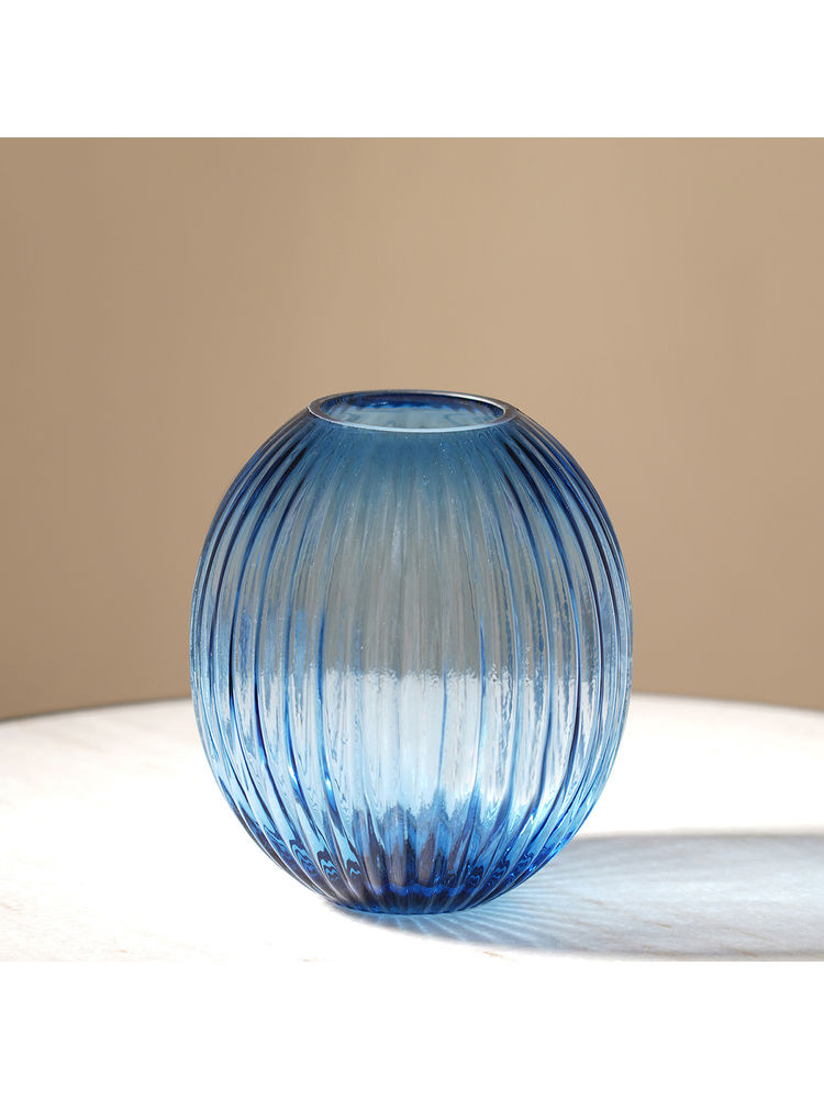Pure Home + Living Dark Blue Ribbed Round Glass Vase-image-48