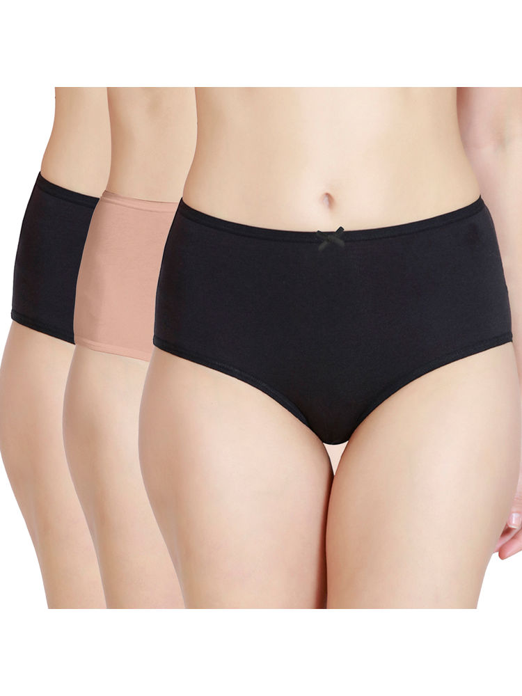 Nykd by Nykaa Cotton Full Brief Panties with Anti Odor NYP036-Black Nude Black (Pack of 3)