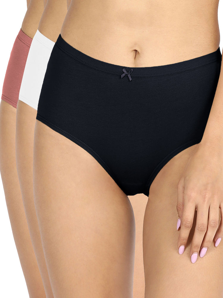 Nykd by Nykaa Cotton Full Brief Panties with Anti Odor NYP104-Rose White Black (Pack of 3)-picture-14