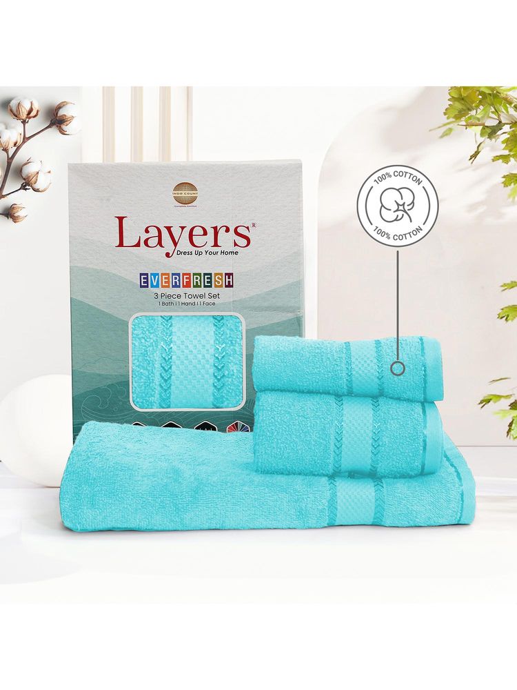 Layers Everfresh 100% Cotton 380 GSM Blue Solid Towel Combo (Pack of 3)-image-11