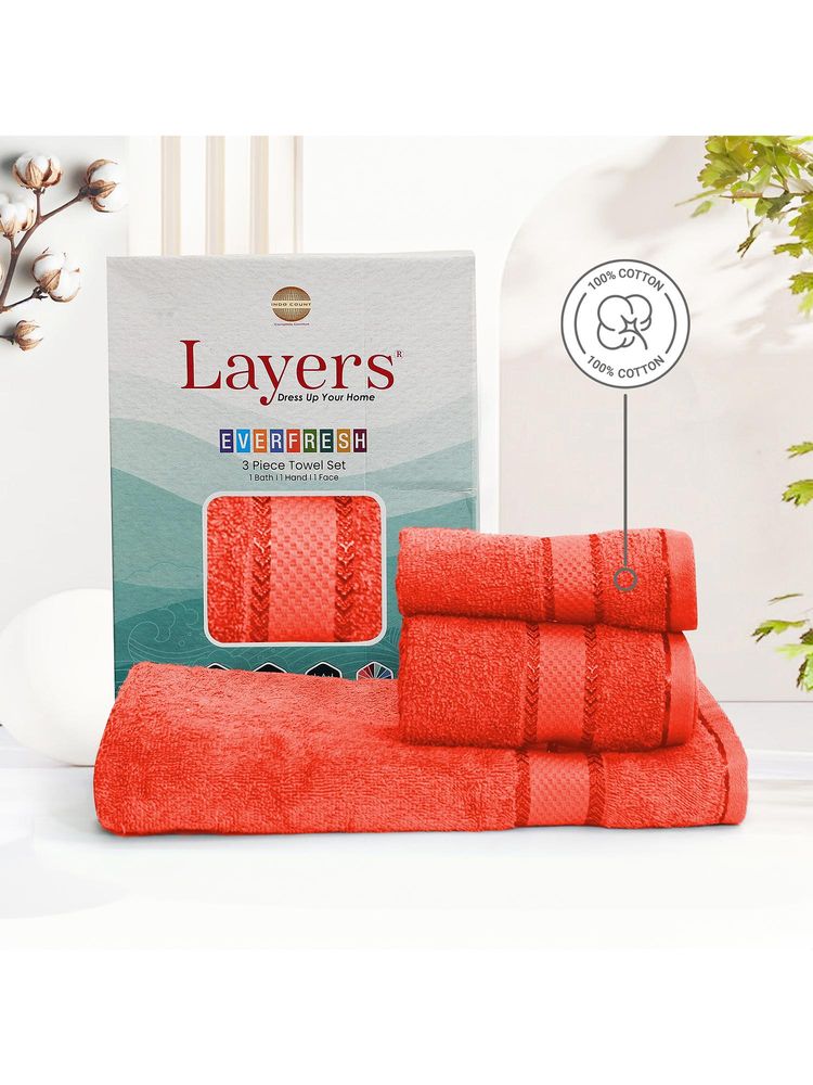 Layers Everfresh 100% Cotton 380 GSM Red Solid Towel Combo (Pack of 3)-image-20