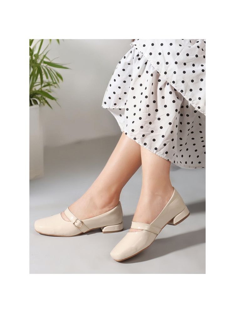 Carlton London Beige Round Toe Buckle Women Pumps-image-42