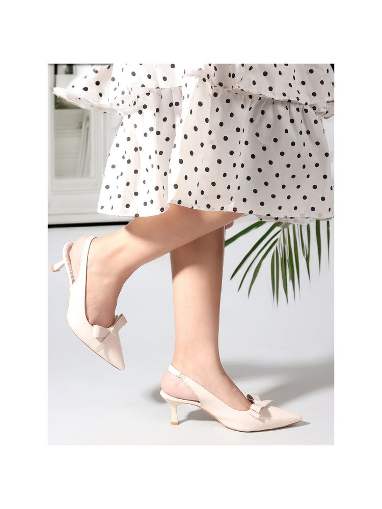Carlton London Beige Pointed Toe Backstrap Women Pumps-picture-20