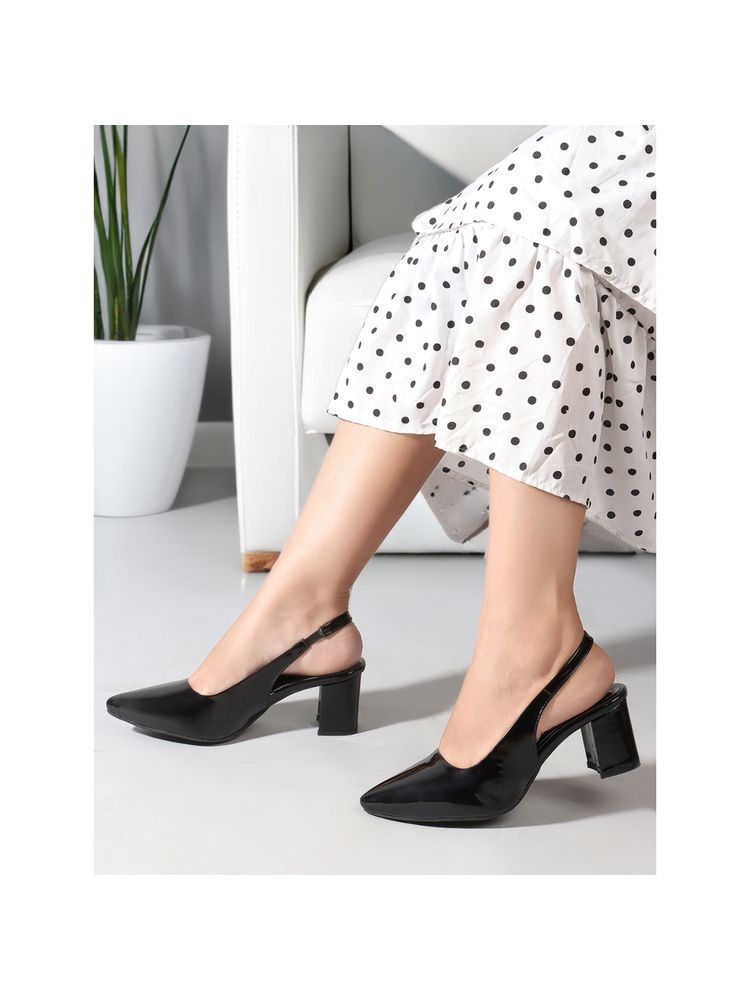 Carlton London Black Pointed Toe Backstrap Women Pumps-picture-21