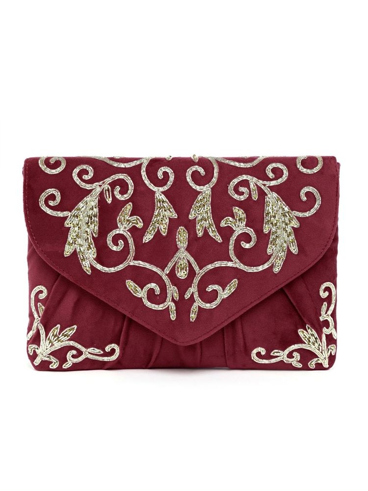 Peora Maroon Clutch Purses for Women Handmade Evening Bridal Clutch - C85M-image-1
