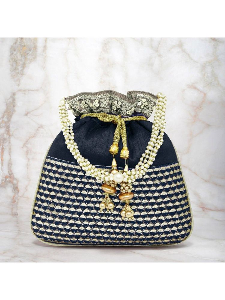 Peora Potli Bags Evening Bags Ethnic Bride Purse with Drawstring Blue - P05B-image-44