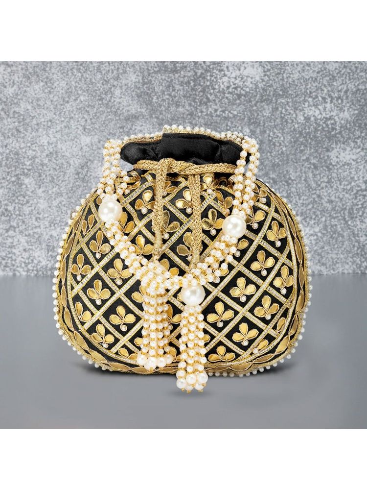 Peora Embroidered Potli Bags Handmade Ethnic Purse Evening Handbags Stylish Black - P09BL-image-26