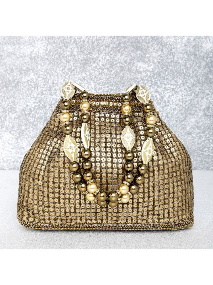Peora Potli Bags Evening Bags Ethnic Bride Purse with Drawstring Brown - P11BR-image-35