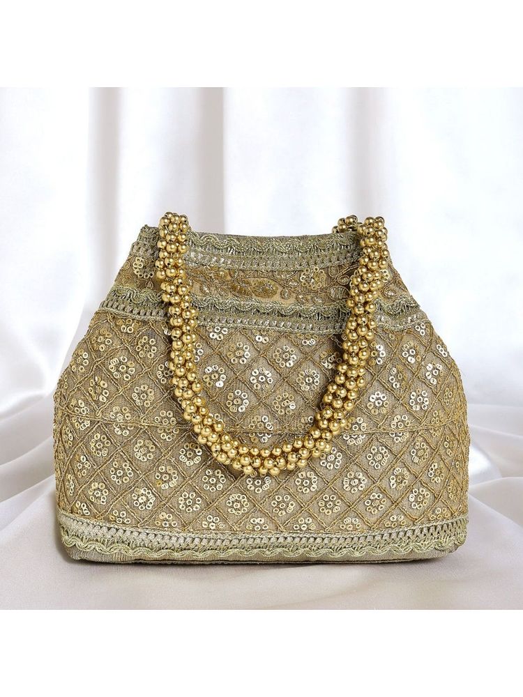 Peora Women Potli Bags Handmade Evening Wristlet Handbags Stylish Bridal Gold - P121G