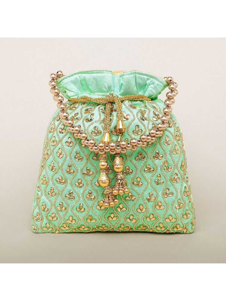 Peora Potli Bags Evening Bags Ethnic Bride Purse with Drawstring Green - P27MNT