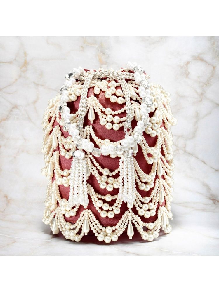 Peora Potli Bags Evening Bags Ethnic Bride Purse with Drawstring Maroon - P45M-image-3