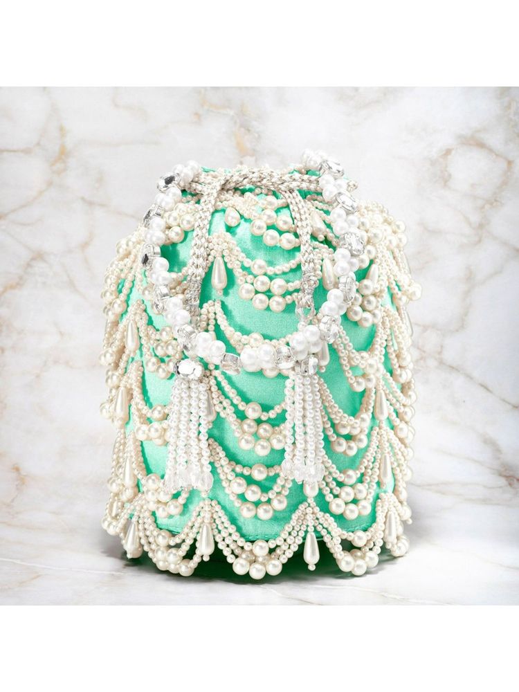 Peora Potli Bags Evening Bags Ethnic Bride Purse with Drawstring Green - P45MNT-picture-10