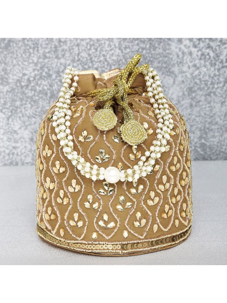 Peora Embroidered Potli Bags Handmade Ethnic Purse Evening Handbags Stylish Brown - P88BR