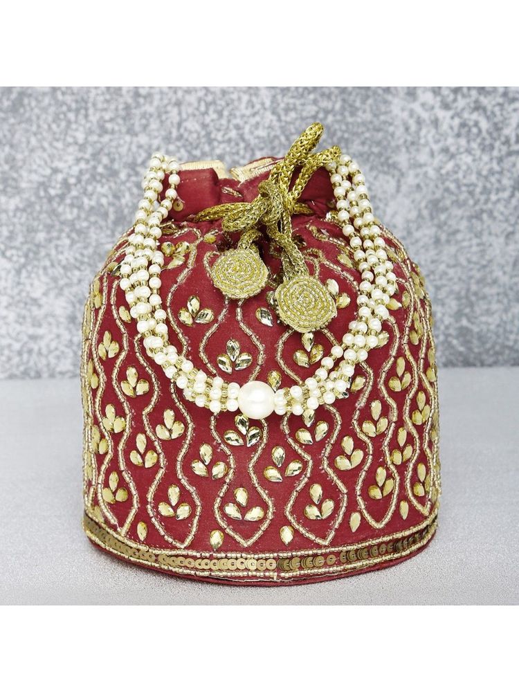 Peora Embroidered Potli Bags Handmade Ethnic Purse Evening Handbags Stylish Maroon - P88M-picture-28
