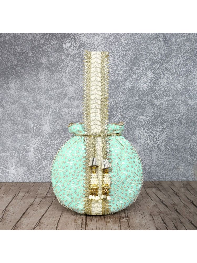 Peora Ethnic Potli Bags Handmade Purse Evening Handbags Stylish Mint Green - P93MNT
