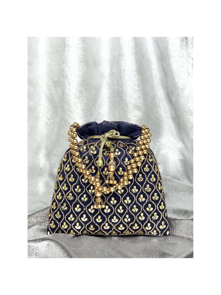 Peora Blue Evening Bridal Potli Purse for Women-image-23