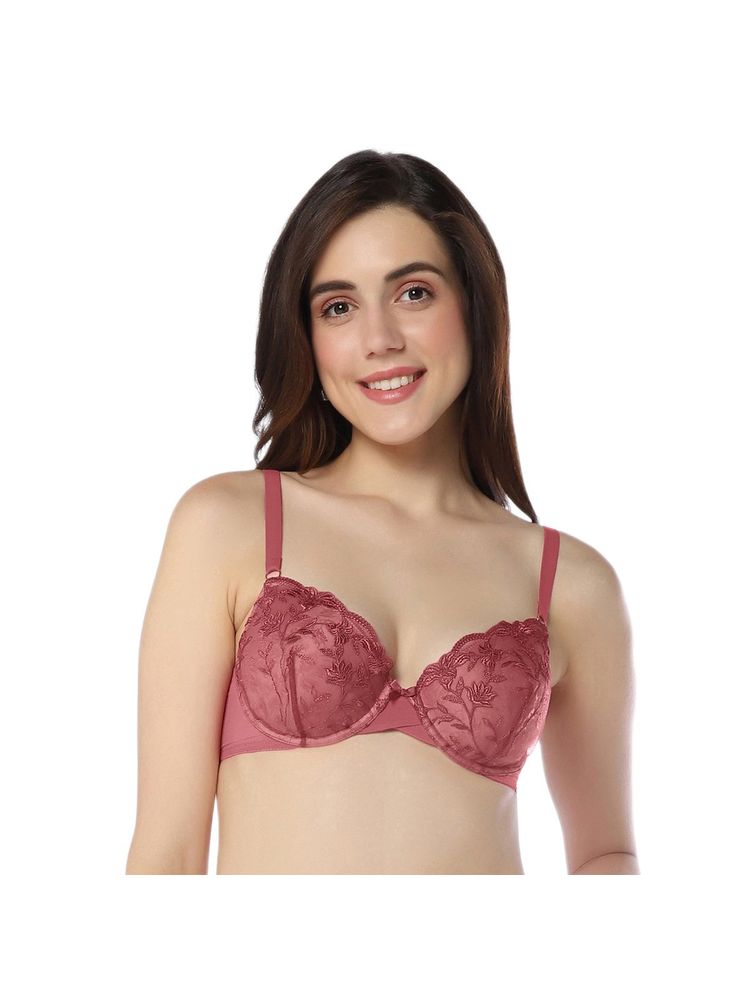 Amante Lace Padded Wired Demi Coverage Sheer Luxe Bra- Pink-picture-32