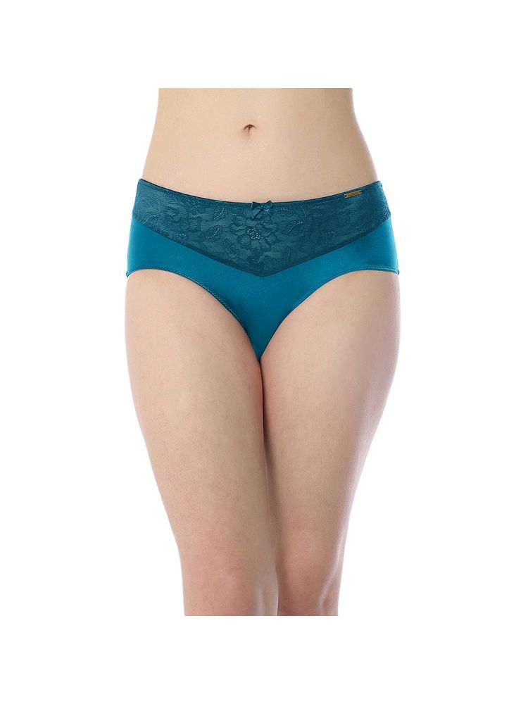 Amante Solid Mid Rise Three-Fourth Coverage Elegant Lace Hipster Panty- Teal-picture-23