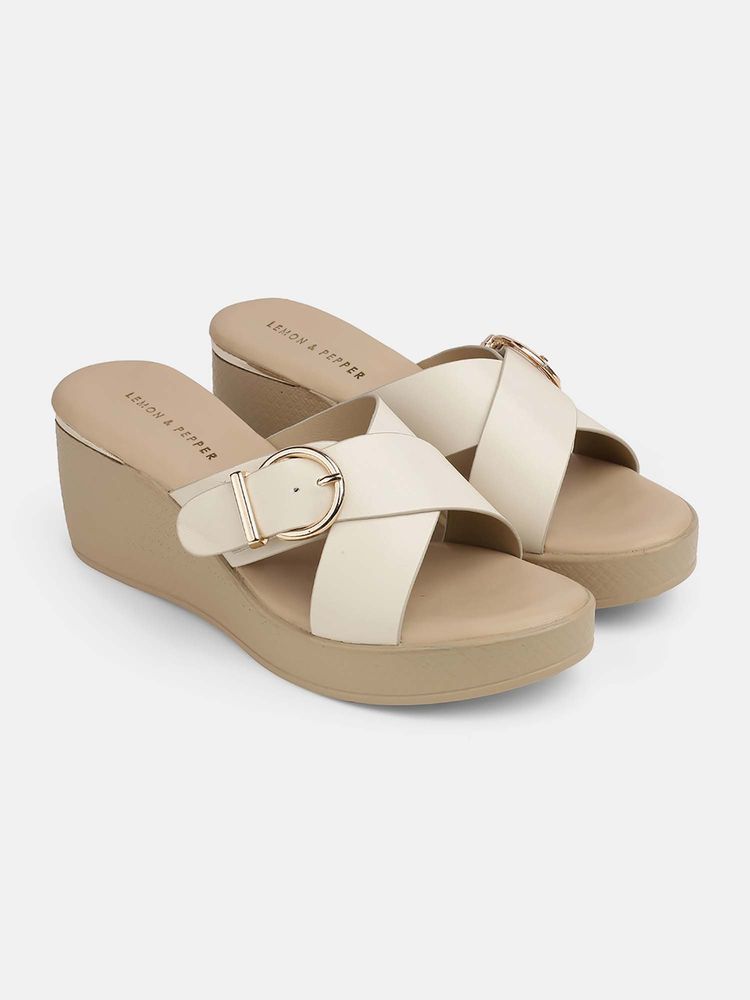 Lemon & Pepper Women Beige Wedges Heels-picture-17