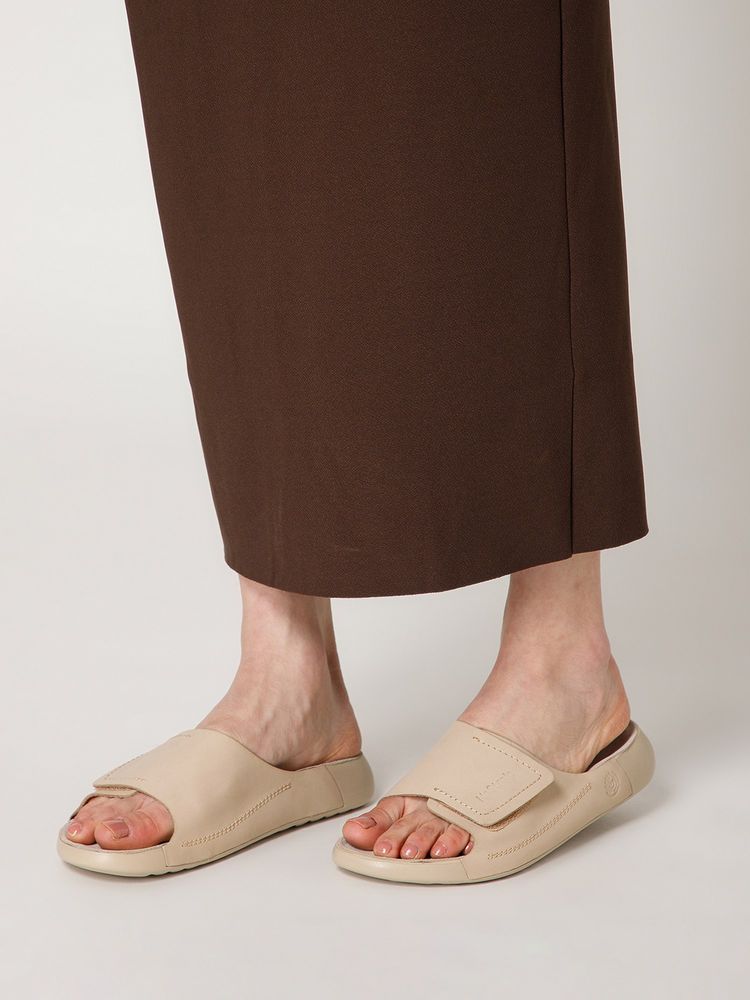 NoStrain Women Broad Strap Leather Sliders - Beige-picture-20