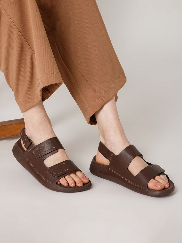 NoStrain Back Strap Leather Sandals - Brown-picture-15