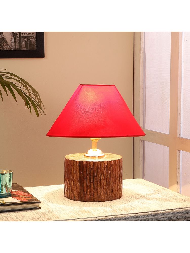 Tu Casa Table Lamp Mango Wood Base & Red Cotton Shade-picture-13