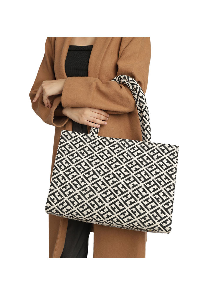 MINI WESST White Casual Printed Tote Bag-image-10