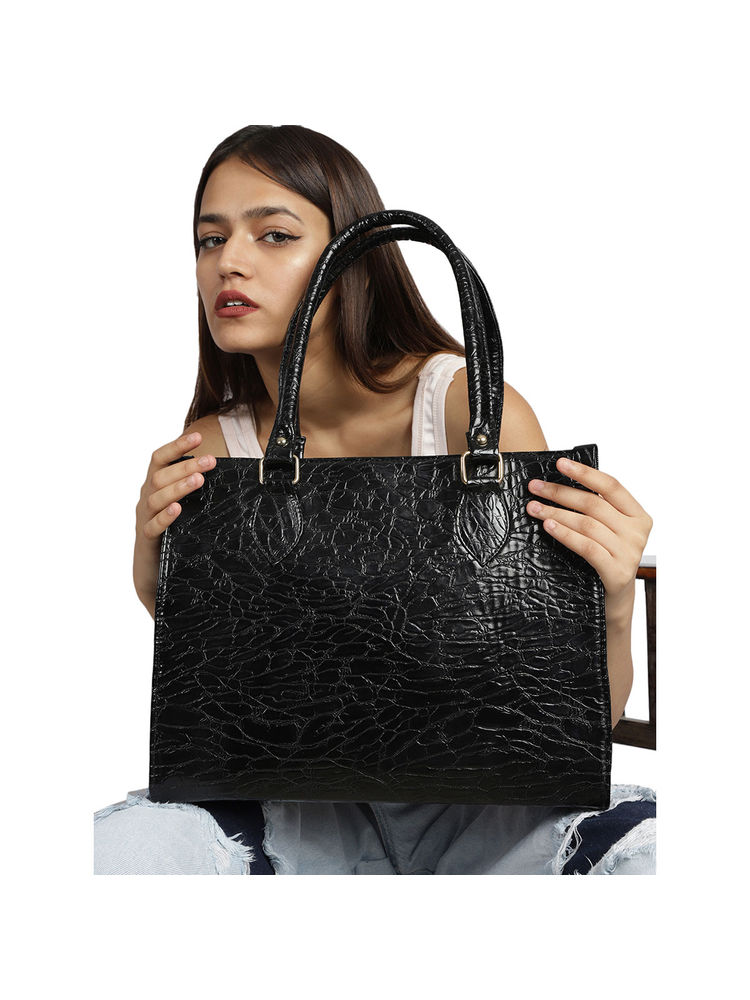 MINI WESST Black Casual Textured Tote Bag-picture-20