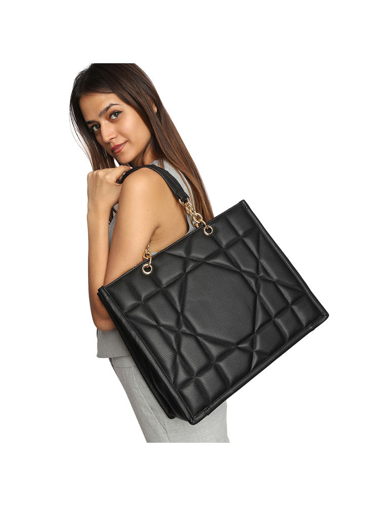 MINI WESST Black Textured Tote Bag