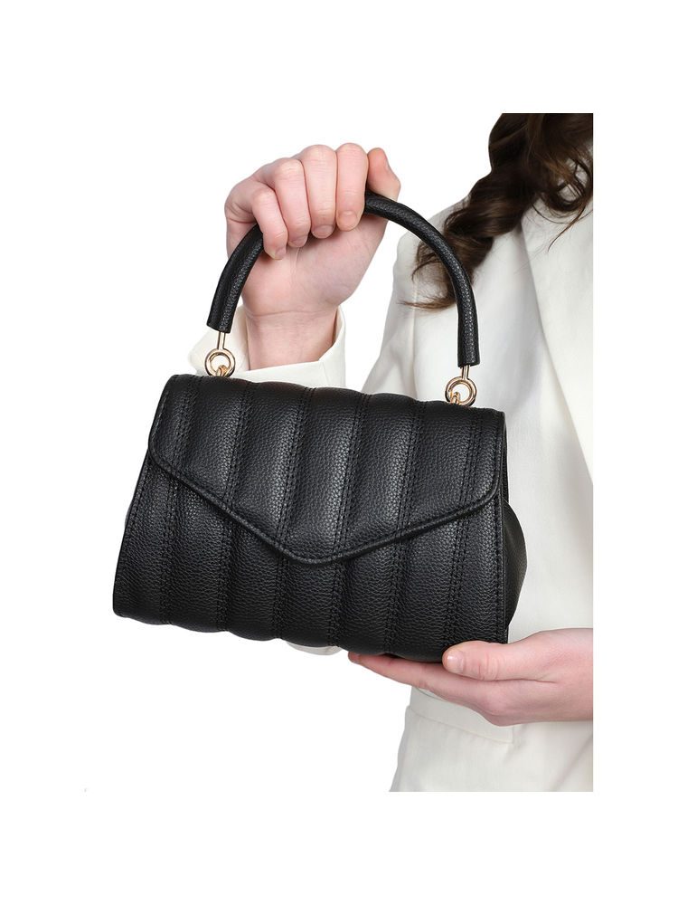MINI WESST Black Casual Synthetic Leather Solid Handheld Bag-picture-10