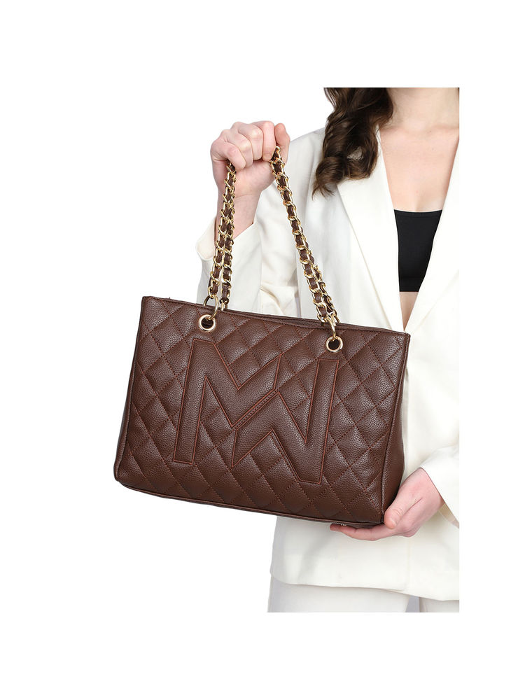 MINI WESST Brown Casual Synthetic Leather Solid Hand Bag