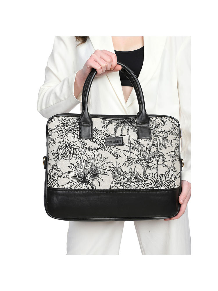 MINI WESST Black Printed Fabric Detachable Strap Laptop Bag-picture-13