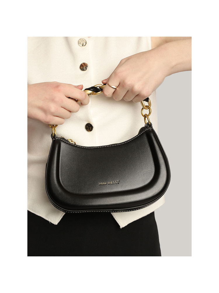 MINI WESST Black Solid Handheld Bag and Detachable Strap (Set of 2)-picture-20