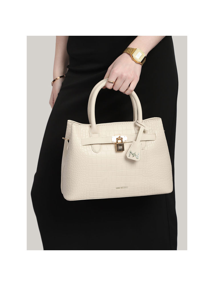 MINI WESST Beige Textured Handheld Bag and Detachable Strap (Set of 2)-picture-22