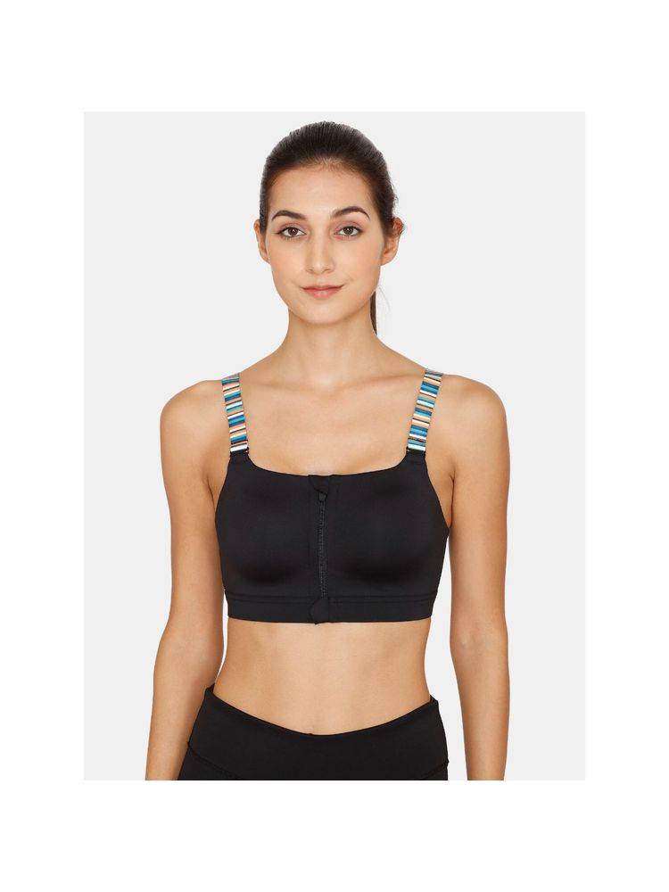 Zivame Zelocity High Impact Quick Dry Front Opening Sports Bra - Jet Black-image-38