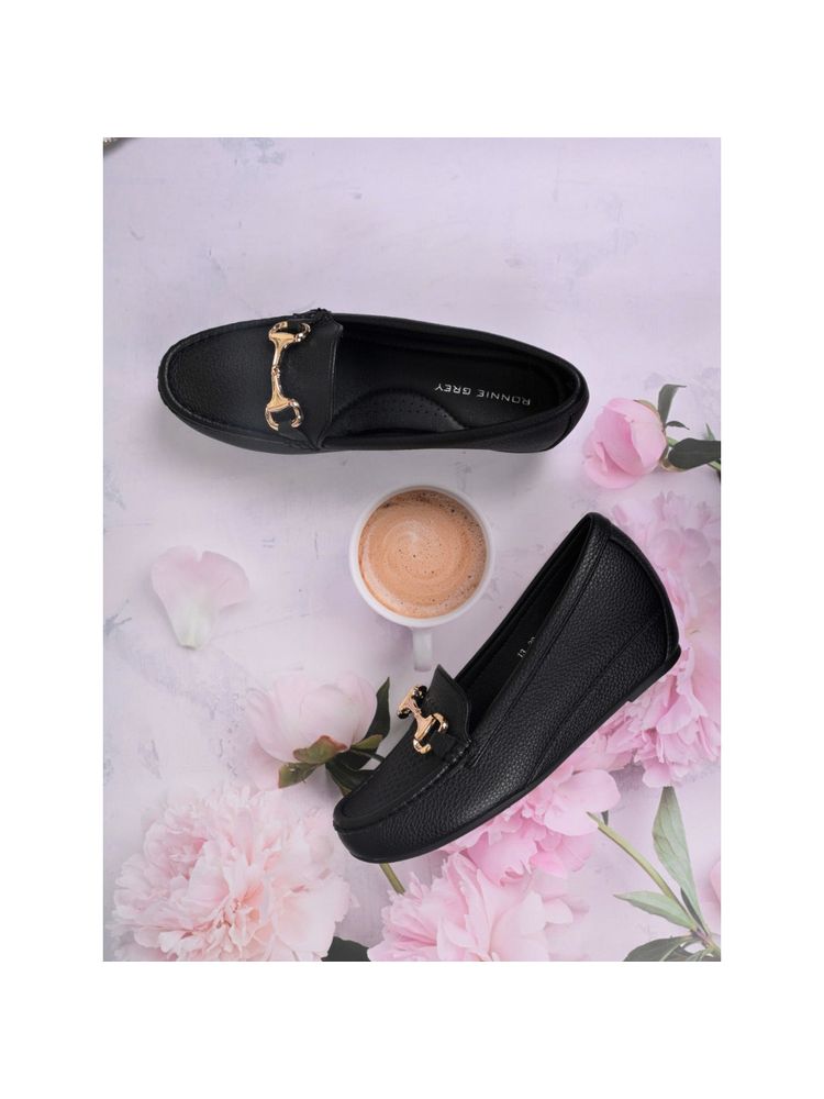 Ronnie Grey Women Black Textured Loafers-picture-31