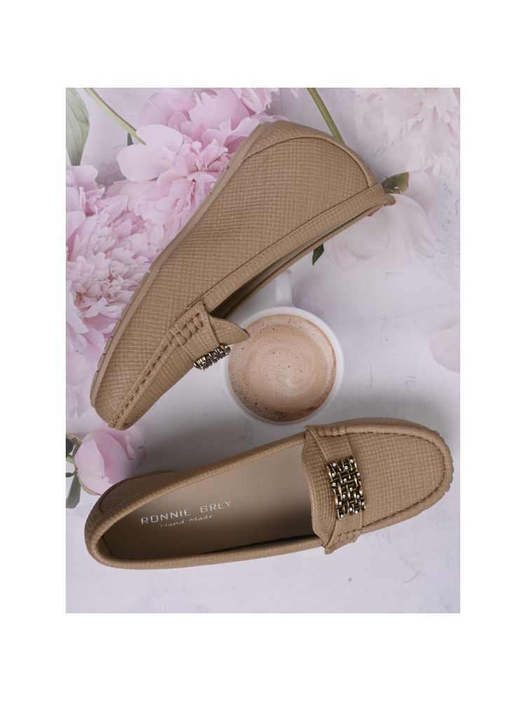Ronnie Grey Women Khaki Textured Loafers-image-6