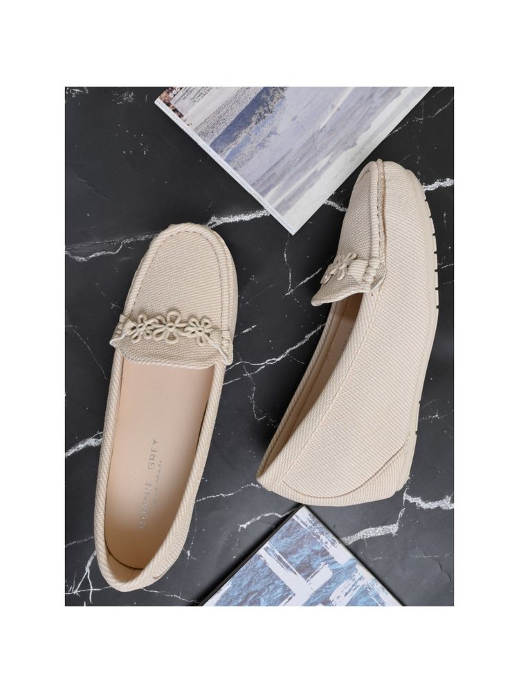 Ronnie Grey Women Cream Striped Wedge Heel Loafers-image-28