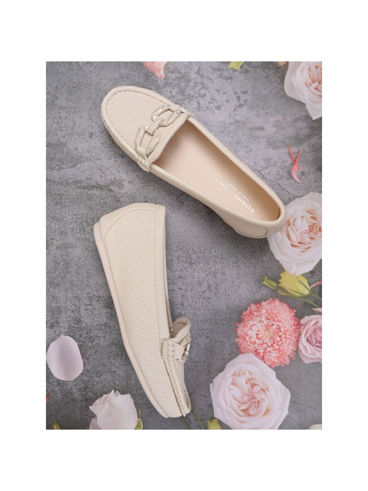 Ronnie Grey Women Beige Striped Loafers-image-48