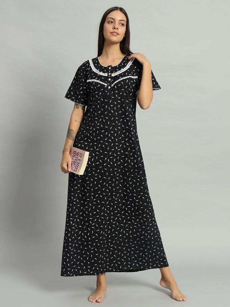 SEPHANI Women Hosiery Cotton Black Nighty-image-6
