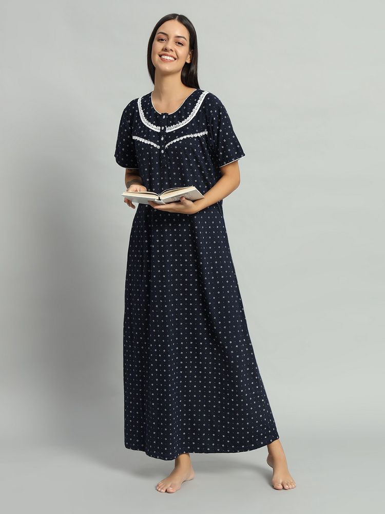 SEPHANI Women Hosiery Cotton Blue Nighty-image-9