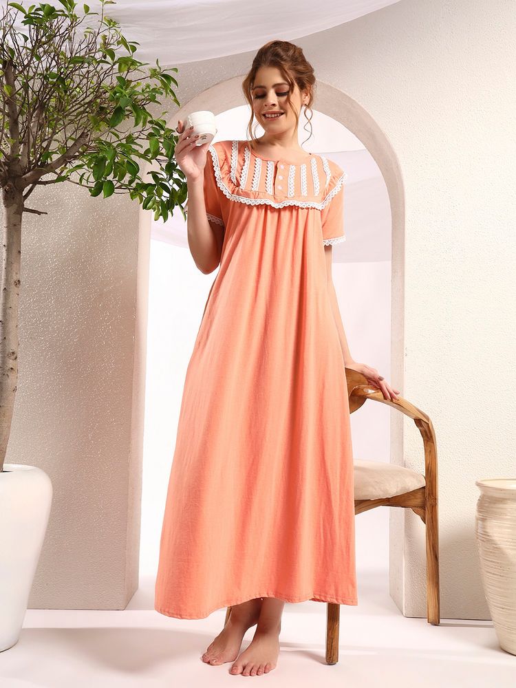 SEPHANI Women Hosiery Cotton Peach Nighty-image-17