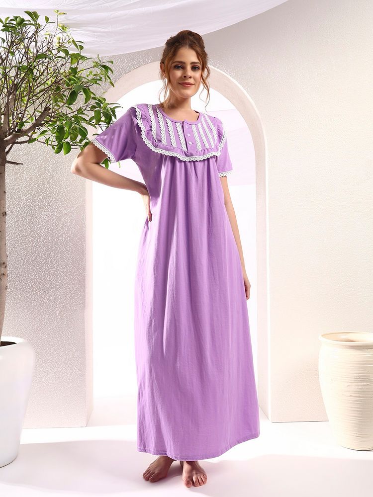 SEPHANI Women Hosiery Cotton Purple Nighty-picture-22