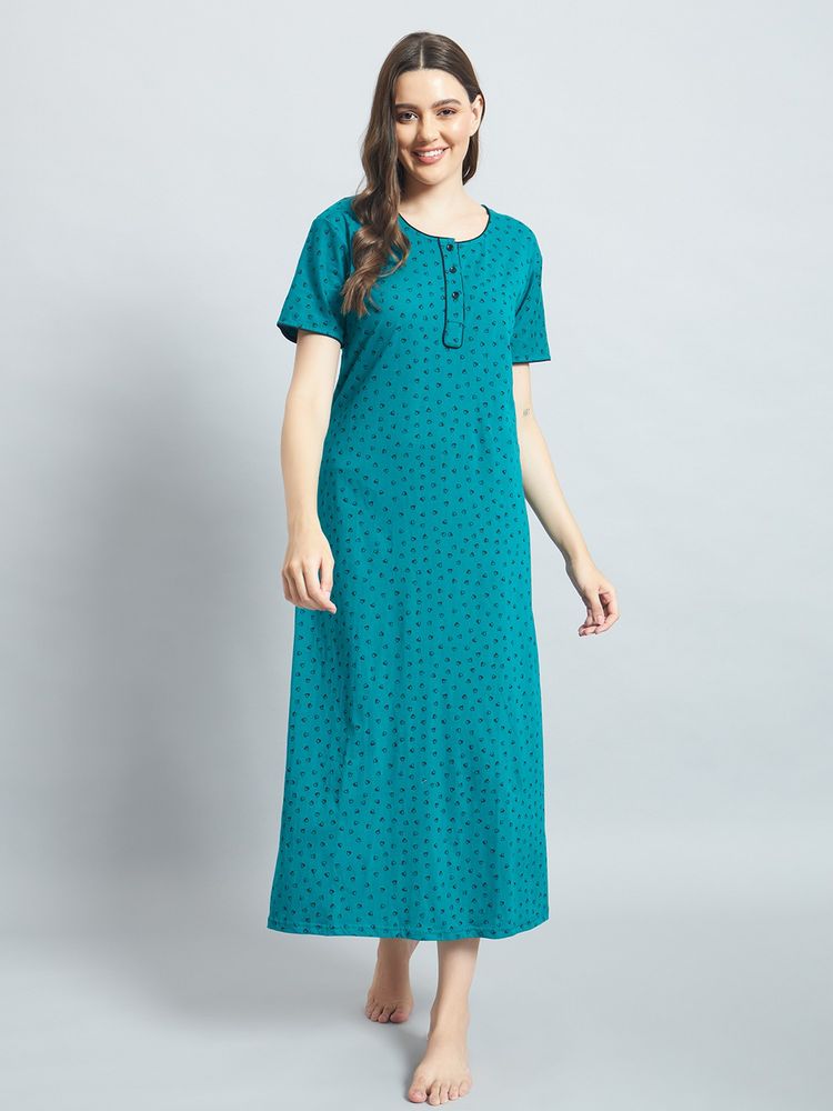 SEPHANI Women Hosiery Cotton Teal Nighty-picture-14