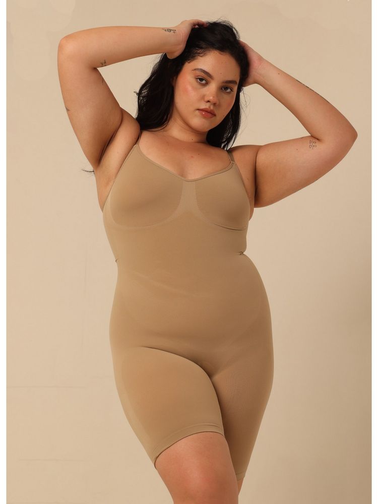 Krvvy Women - Seamless Pee Hole and Butt Lift Mid-Thigh Bodysuit Shapewear-picture-19