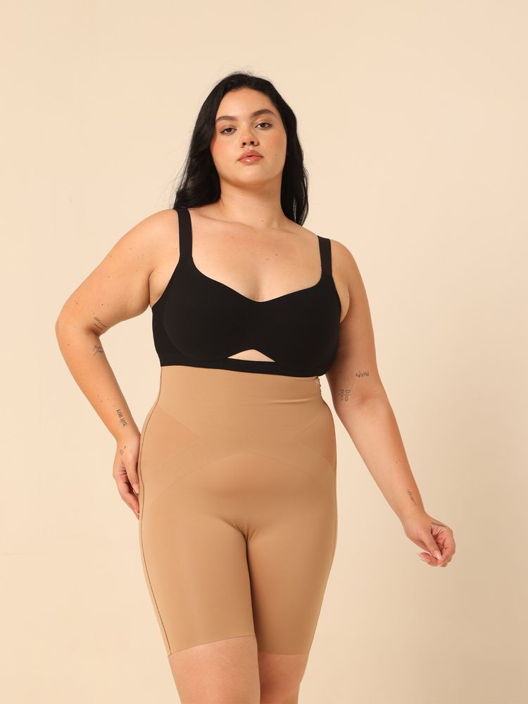 Krvvy Women Beige Seamless Mid-Thigh Shapewear Shorts-picture-28