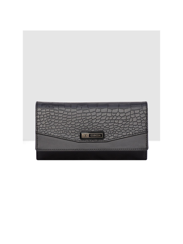 ESBEDA Black Color Croco Embossed Wallet for Women-image-17